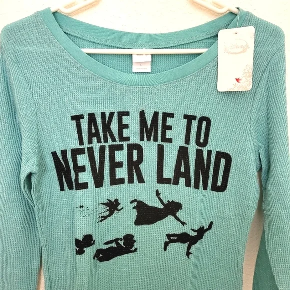Disney Peter Pan Juniors "Take Me To Never land" Metallic Longsleeve Thermal Top - Picture 4 of 5